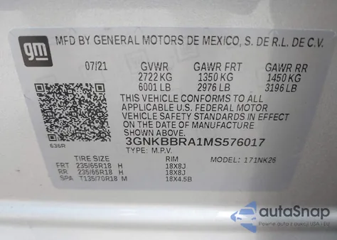 2021 Chevrolet Blazer Fwd 1Lt z USA, uszkodzony, nr VIN 3GNKBBRA1MS576017